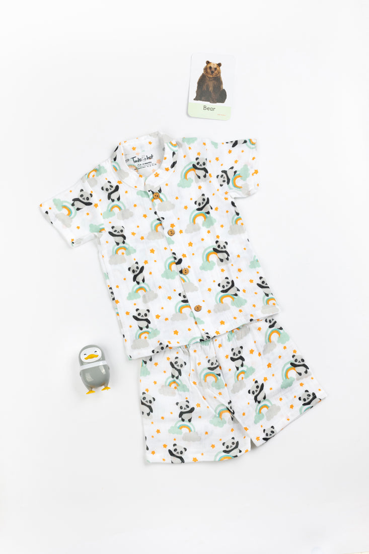 Muslin Chinese Collar Jabla with Shorts KH Cloudy Panda