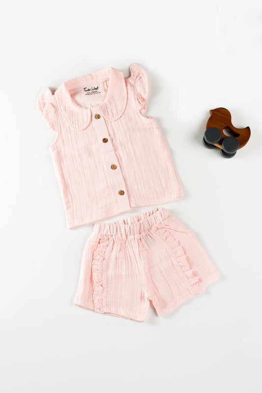 Muslin Peter Pan Collar Jabla with Shorts KH Rose Water