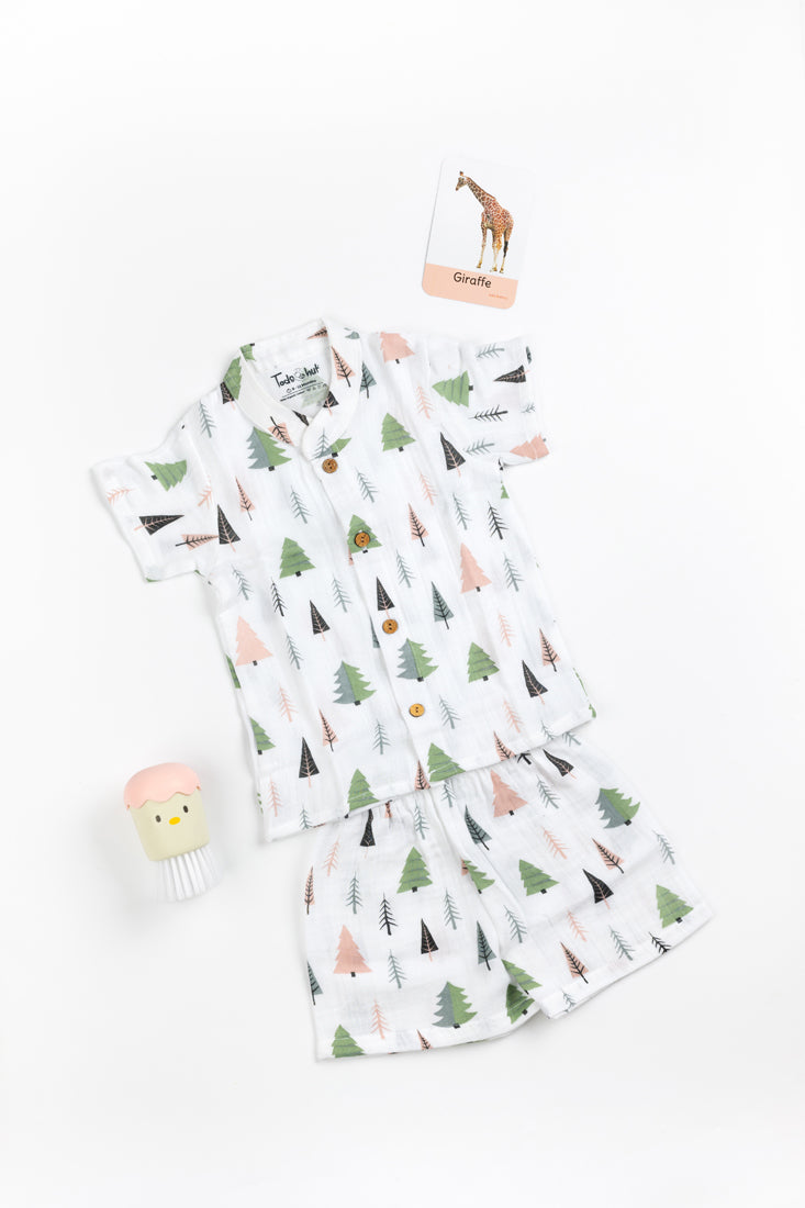 Muslin Chinese Collar Jabla with Shorts KH Christmas Tree