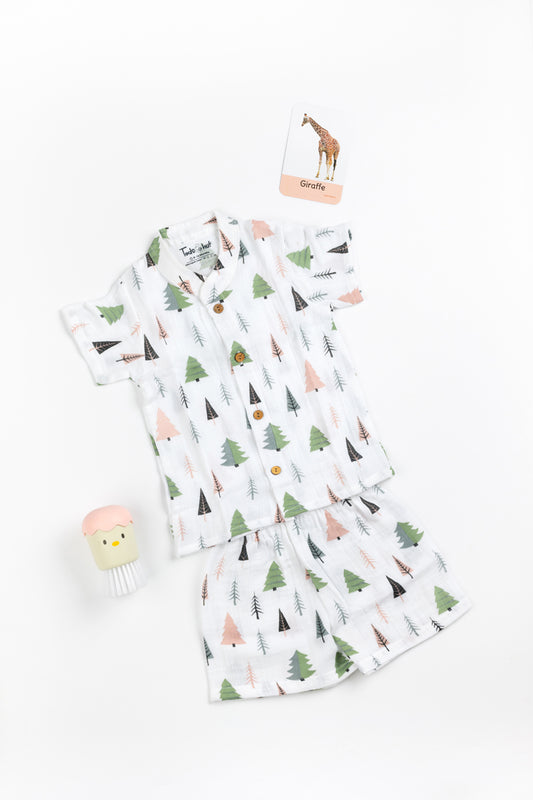 Muslin Chinese Collar Jabla with Shorts KH Christmas Tree