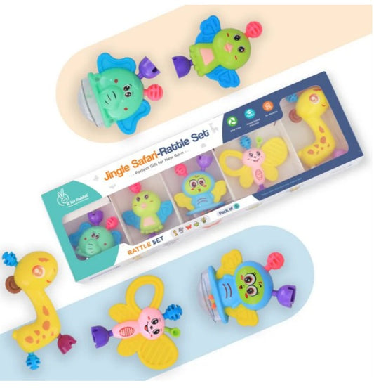 R For Rabbit - Jingle Safari Rattles  Pack Of 5