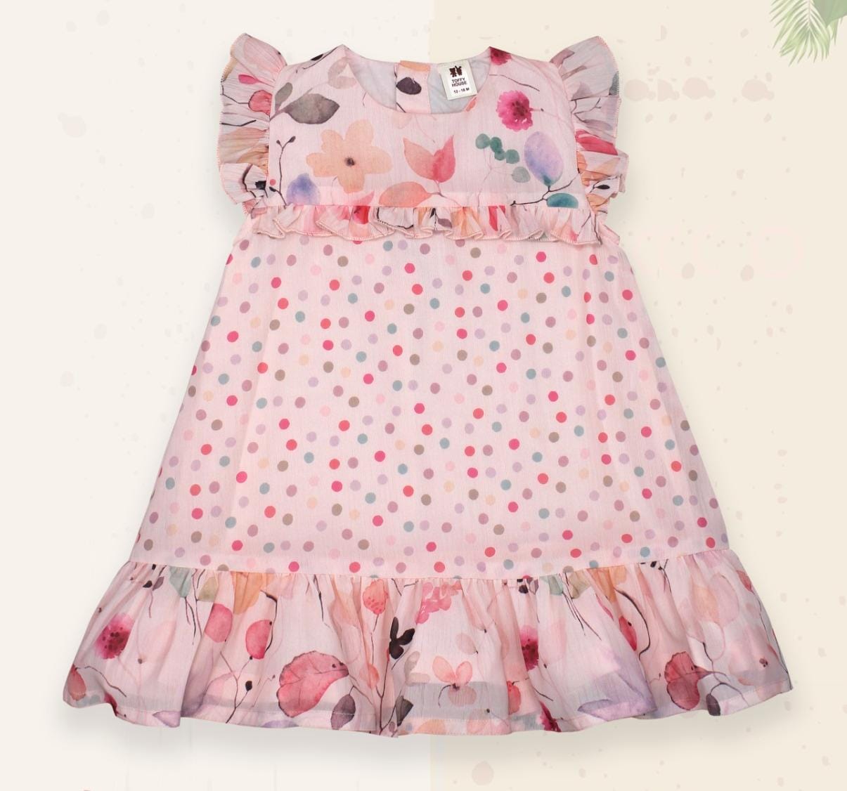 ToffyHouse Woven Puff Sleeves Party Dress with Dot Printed - Light Peach