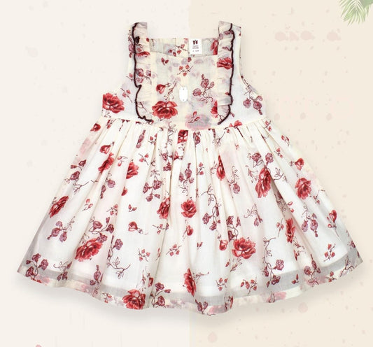 ToffyHouse Cotton Knit Frill Sleeve Frock with Flower Print - Pink