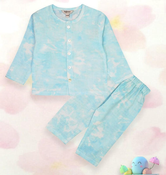 ToffyHouse Muslin Knit Full Sleeves Night Suit - Light Blue