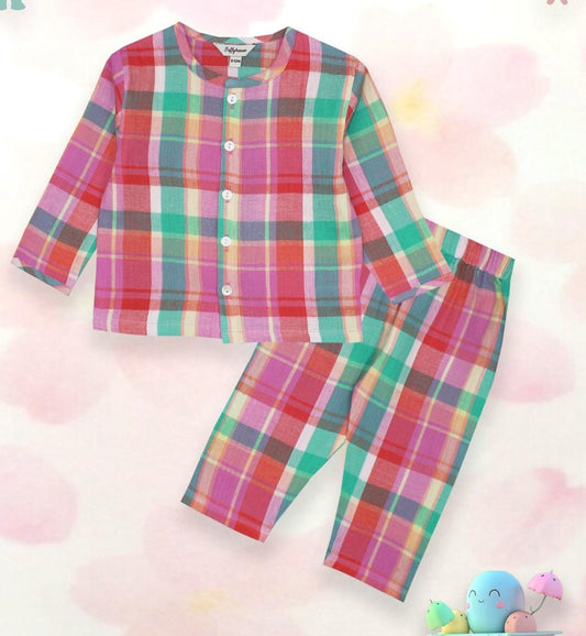 ToffyHouse Muslin Knit Full Sleeves Night Suit - Multi Colour