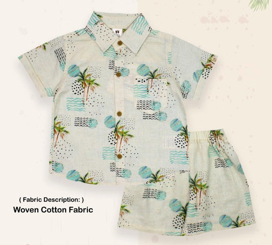 ToffyHouse Cotton Woven Half Sleeves Beach Shirt & Shorts Set - Blue