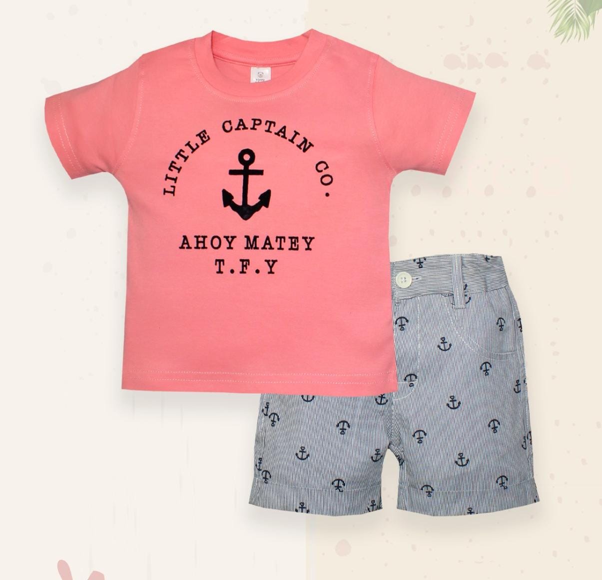 ToffyHouse Knitted Half Sleeves T-Shirt & Shorts Set with Jesus Print - Blue