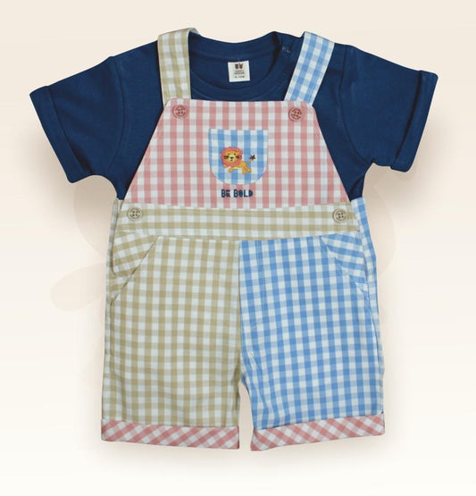 ToffyHouse Cotton Dungaree with Half Sleeves T-Shirt with  Lion Applique - Navy Blue