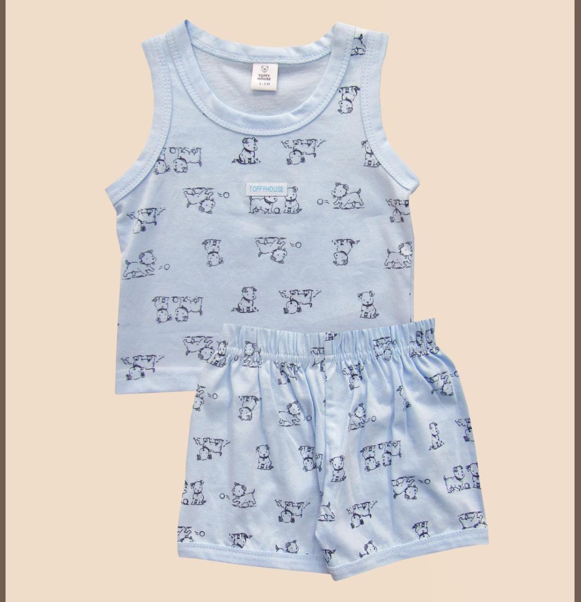 toffyhouse Sleeveless T-Shirt and Shorts with dog Print - Sky Blue