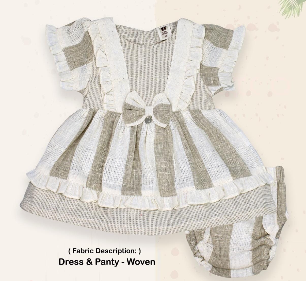 ToffyHouse Cotton Woven Frill Sleeves Frock With Lace Detailing & Bloomer - Beige