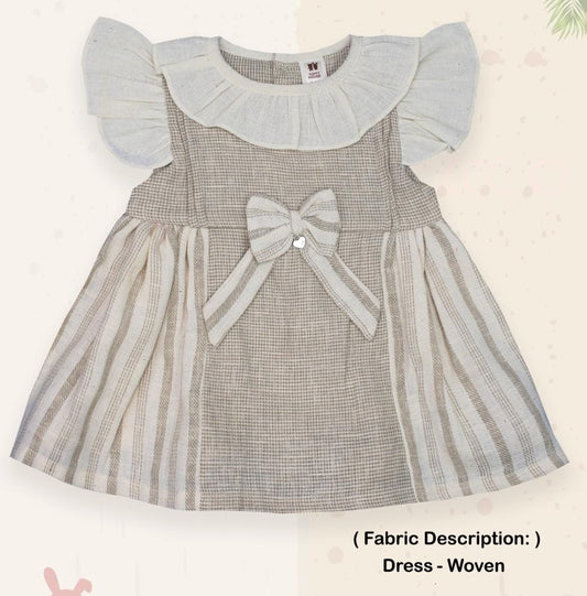 offyHouse Cotton Woven Frill Sleeves Frock With Bloomer - Beige