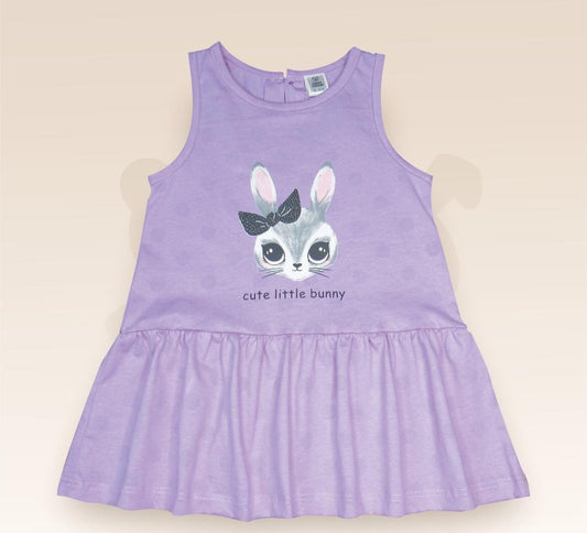ToffyHouse Sleeveless Frill Sleeves Frock Bunny Print - Lavnedar