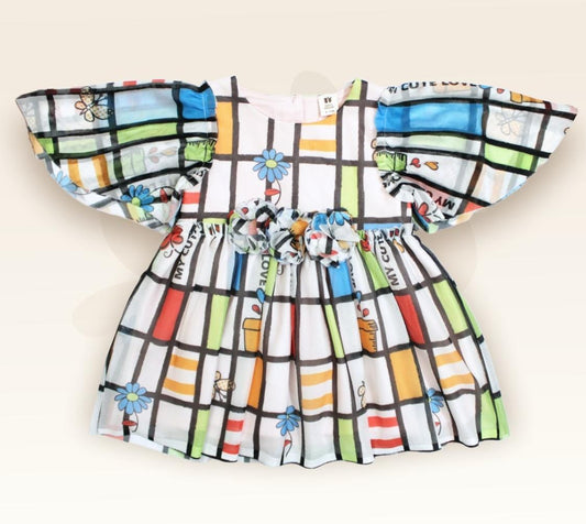 ToffyHouse Woven Puff Sleeves Party Dress Flower Design - Multicolour