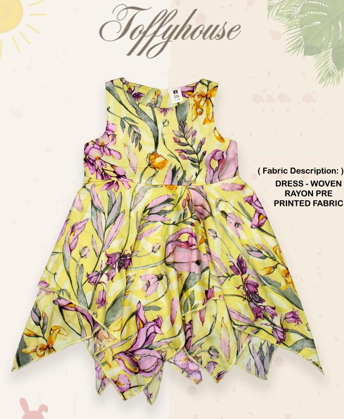 ToffyHouse 100% Cotton Knit Sleeveless Floral Printed Frock - yellow