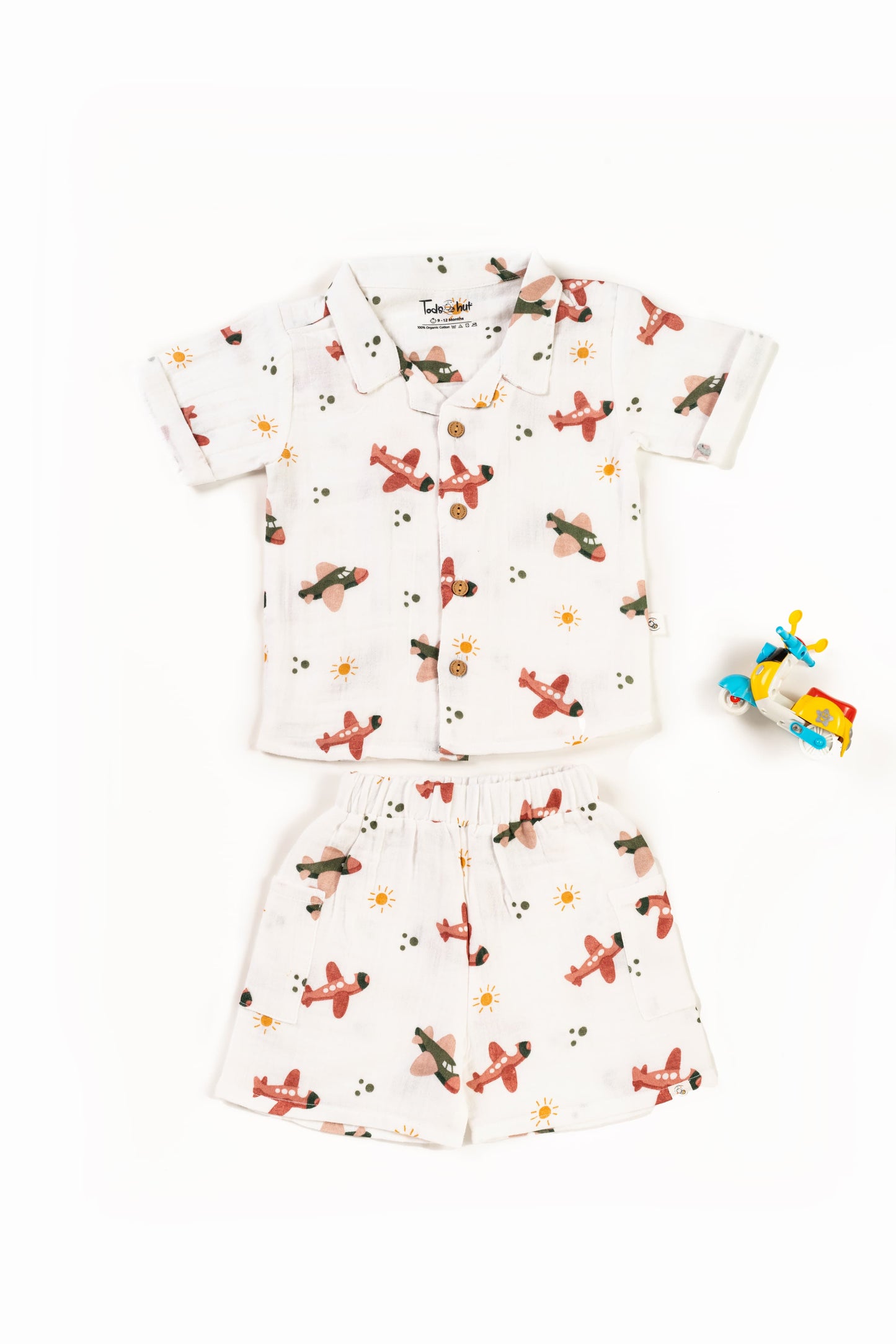 Muslin Cuban Collar Half-Sleeve Co-Ords Set Helicopter