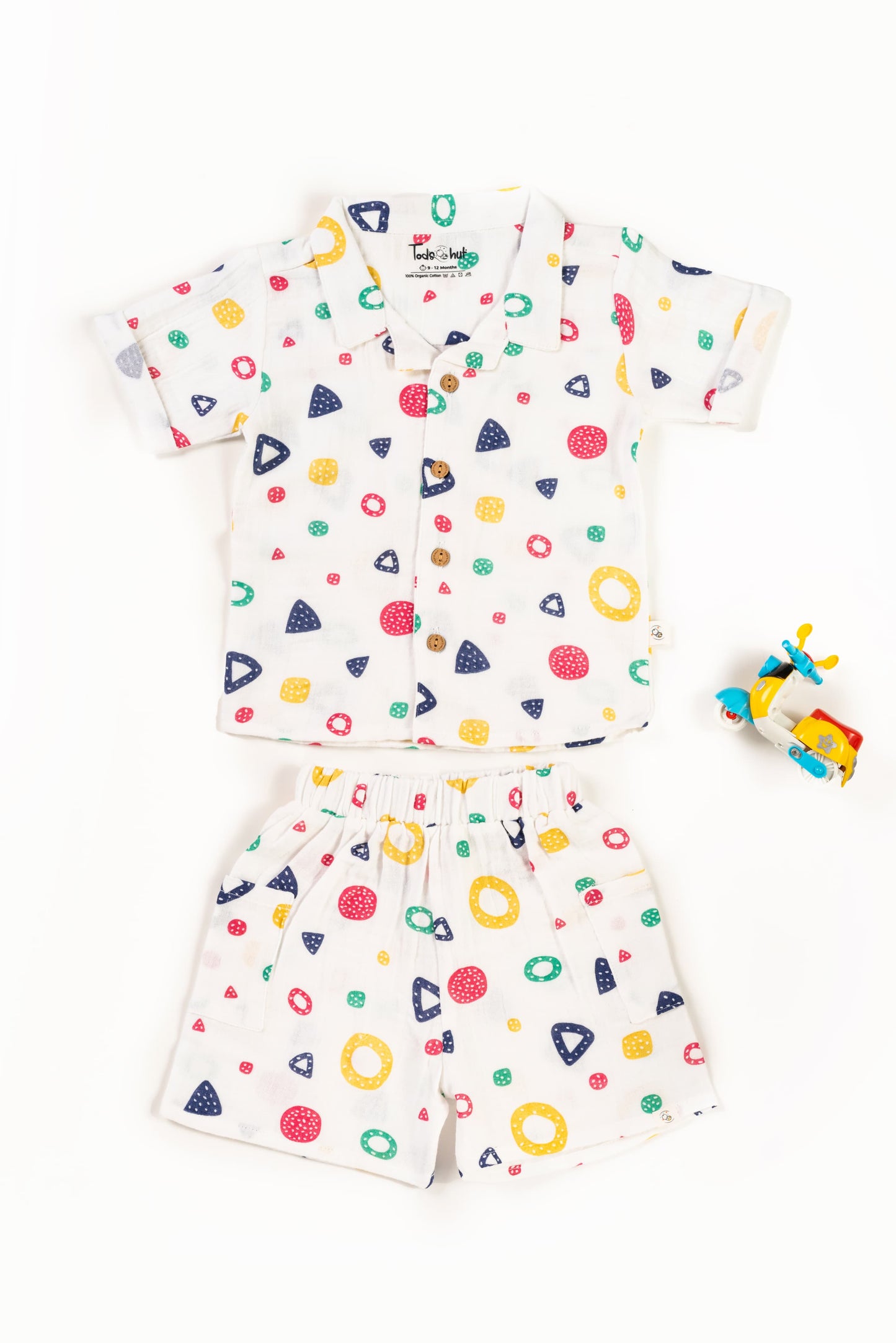 Muslin Cuban Collar Half-Sleeve Co-Ords Set Abstract