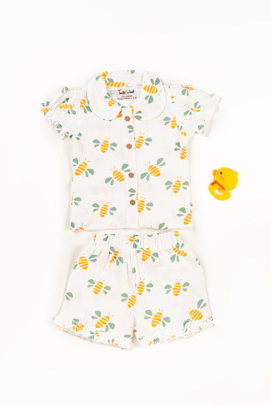 Muslin Peter Pan Collar Half-Sleeve Co-Ords Set Buzzing Bee