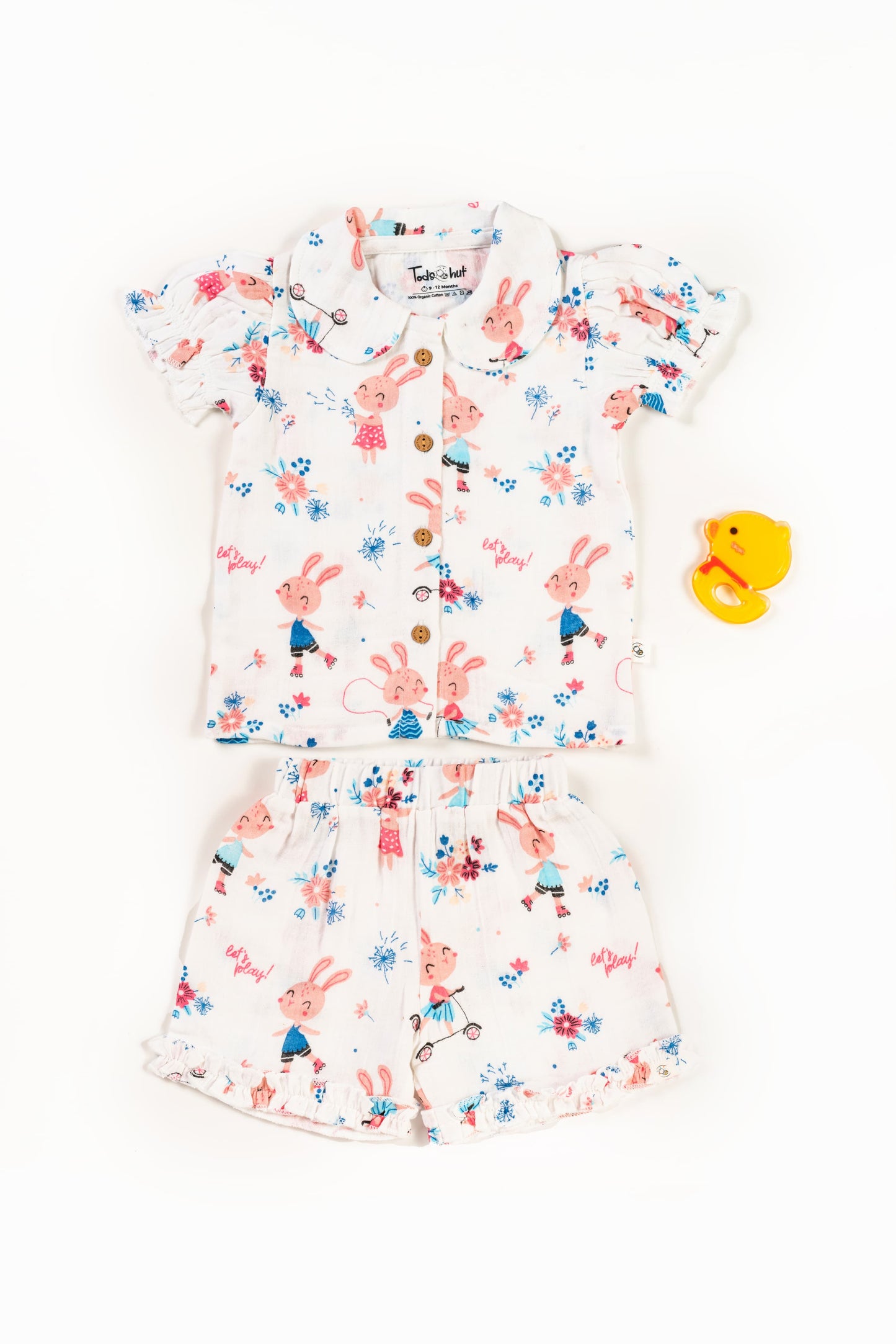 Muslin Peter Pan Collar Half-Sleeve Co Ords Set Play Bunny