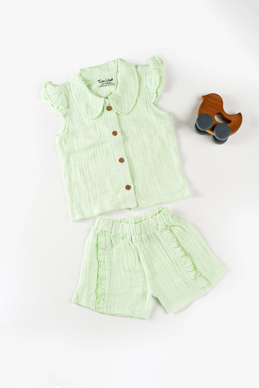 Muslin Peter Pan Collar Jabla with Shorts KH Pastel Green
