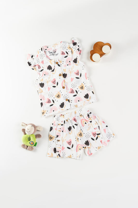 Muslin Peter Pan Collar Jabla with Shorts KH Rainbow Flower